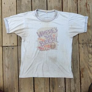 80s Wheres The Beer T Shirt L Single Stitch Ringer Graffiti READ Faded Tissue